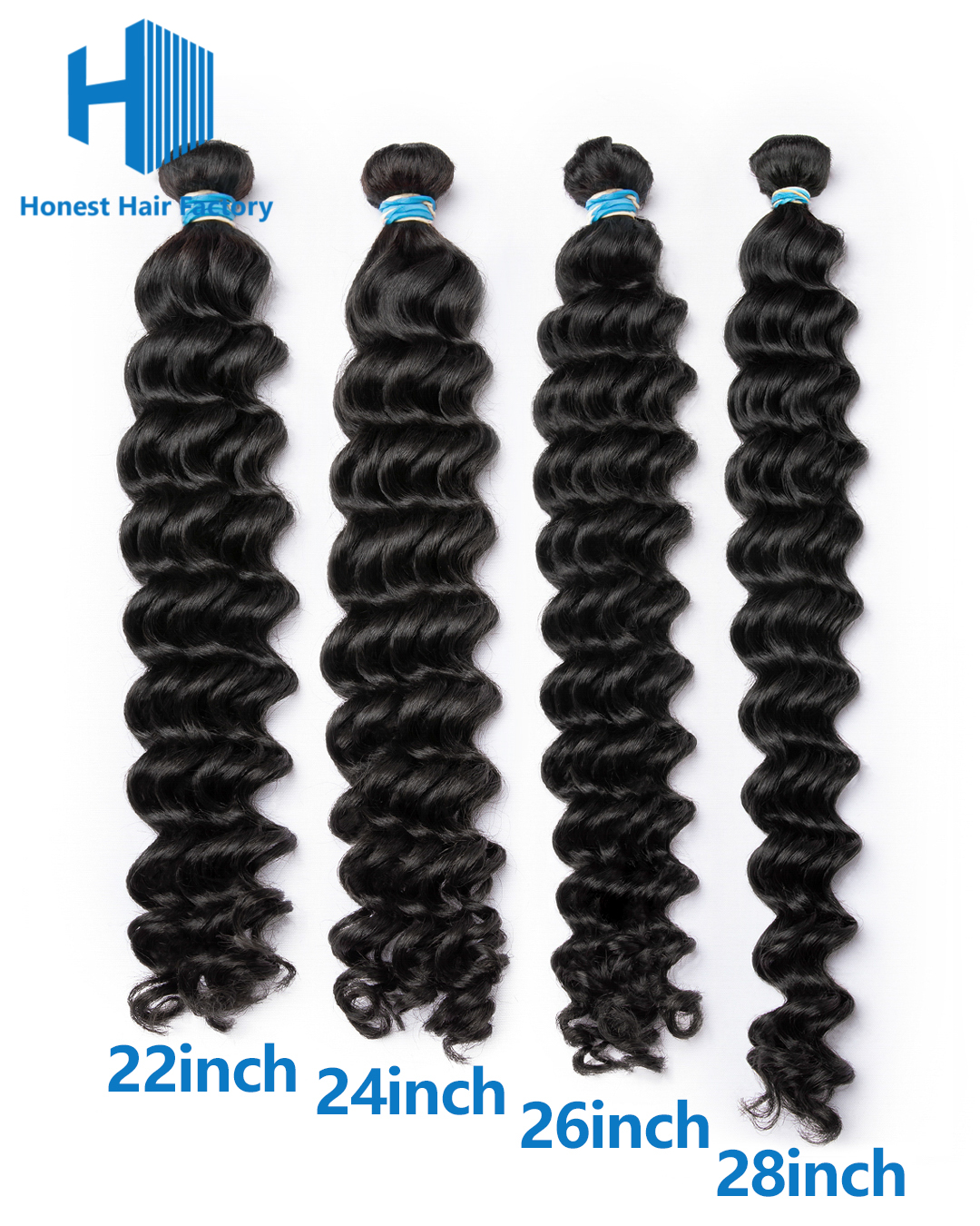Wholesale 12" -30" Blue Band XR Brazilian Virgin Hair Deep Wave 1B#