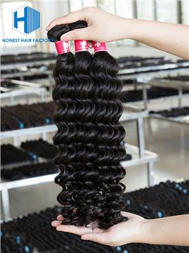 Wholesale 12-28 Inch Deep Wave Virgin Indian Hair #1B Natural Black