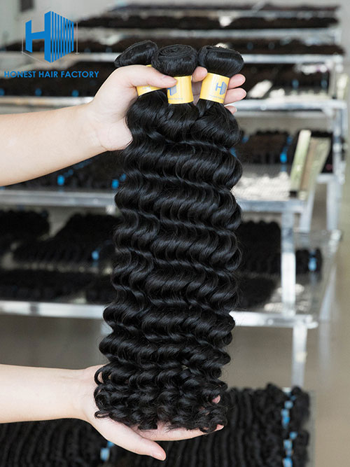 Wholesale 12-28 Inch Deep Wave Virgin Peruvian Hair #1B Natural Black