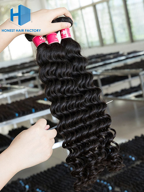 Wholesale 12-28 Inch Deep Wave Virgin Indian Hair #1B Natural Black