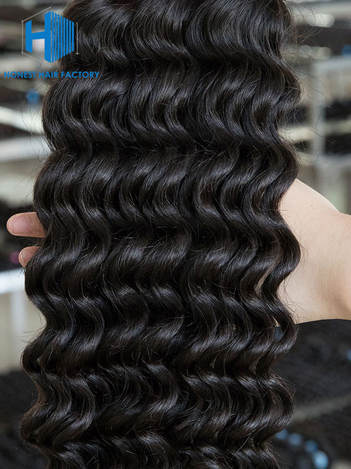 Wholesale 12-28 Inch Deep Wave Virgin Indian Hair #1B Natural Black