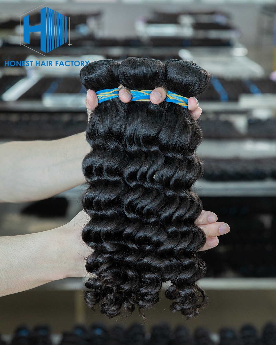 Wholesale Blue Band XR Brazilian Virgin Hair Deep Wave 1B# 16Inch