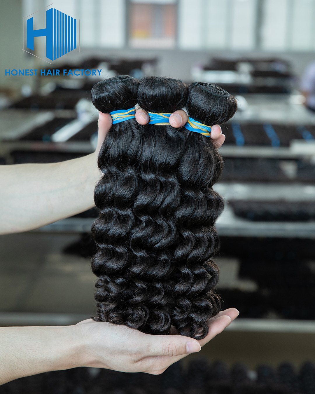 Wholesale Blue Band XR Brazilian Virgin Hair Deep Wave 1B# 16Inch