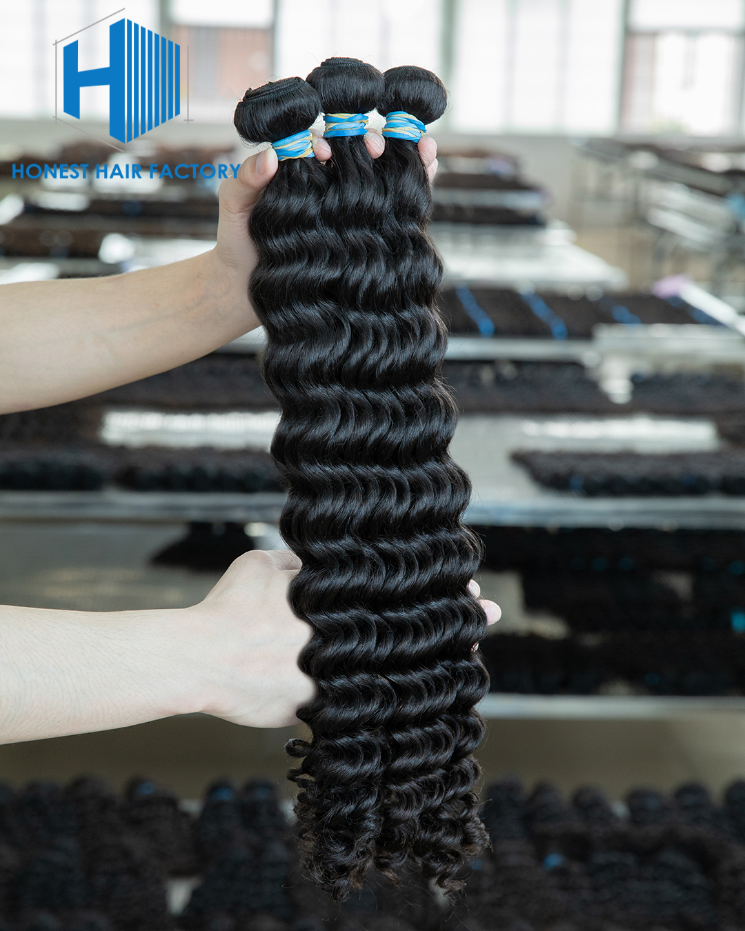 Wholesale Blue Band XR Brazilian Virgin Hair Deep Wave 1B# 28Inch