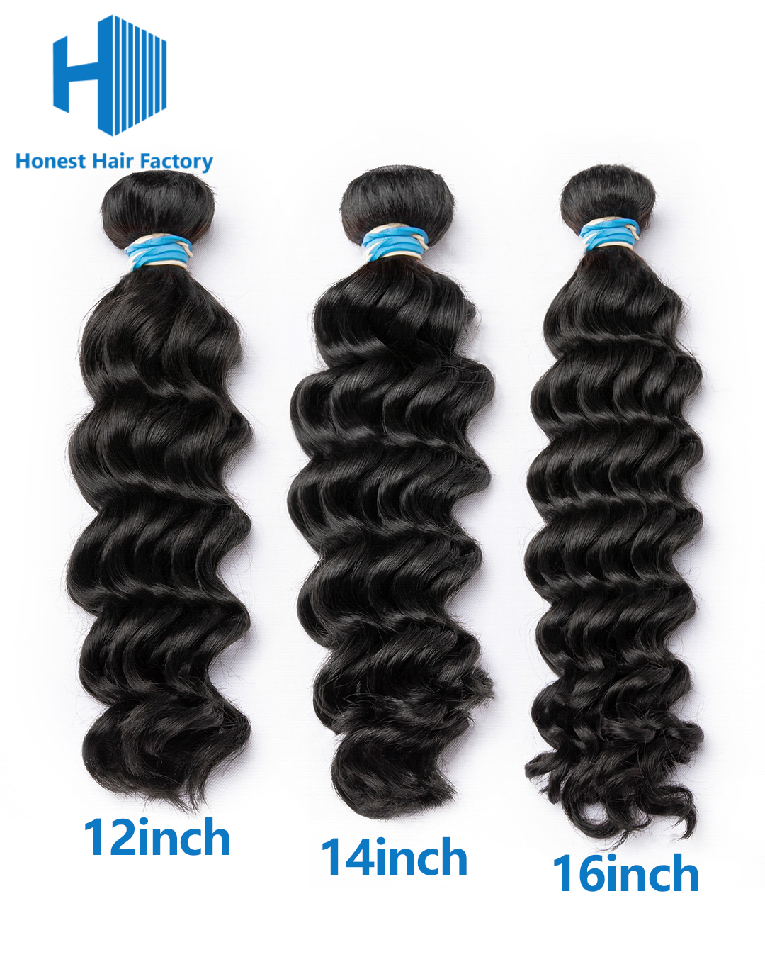 Wholesale 12" -30" Blue Band XR Brazilian Virgin Hair Deep Wave 1B#