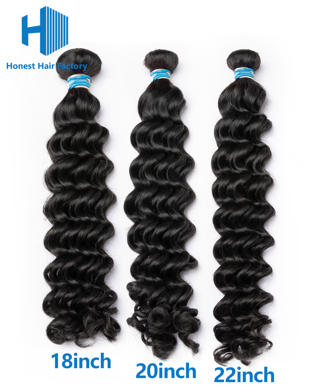 Wholesale 12" -30" Blue Band XR Brazilian Virgin Hair Deep Wave 1B#