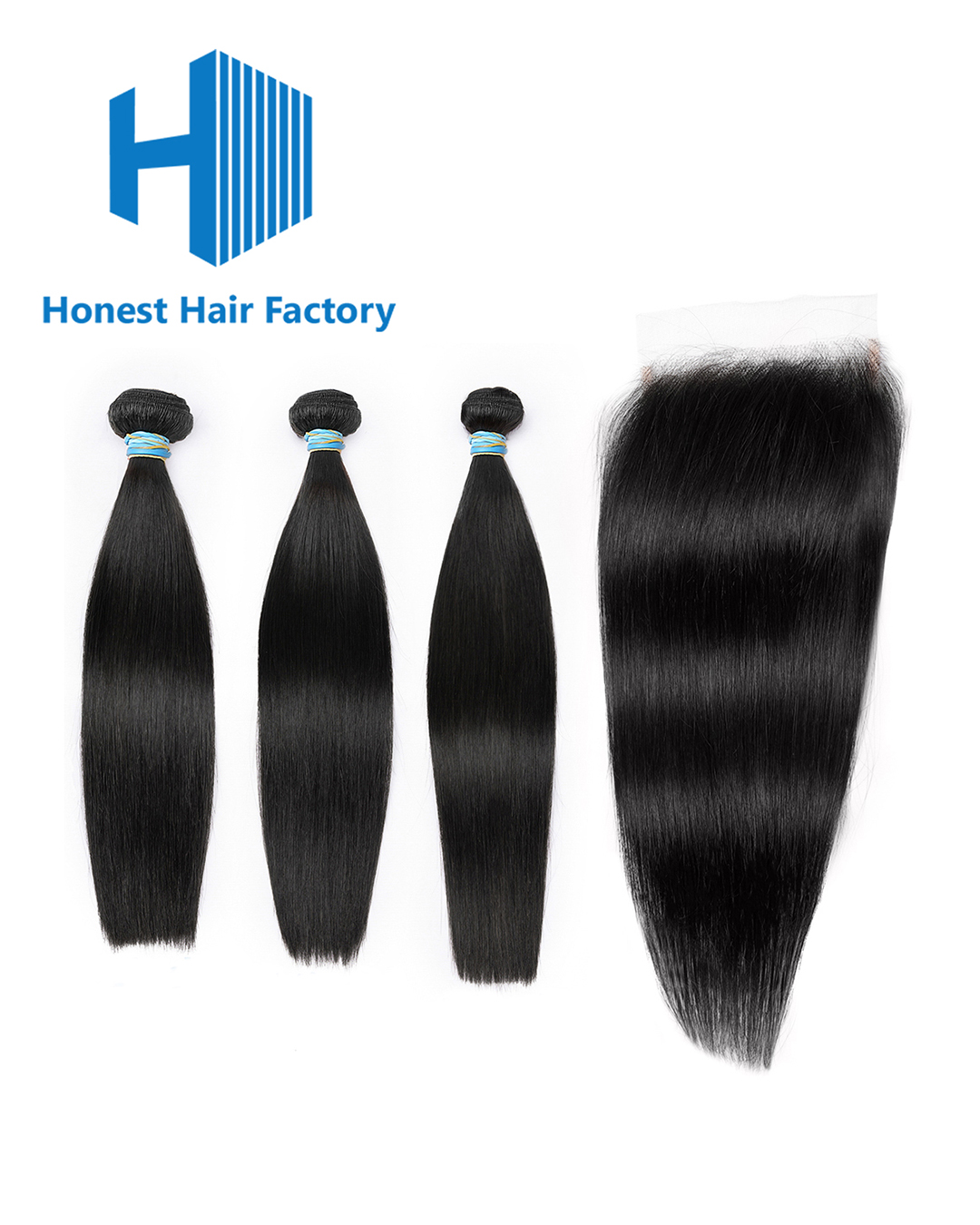 Blue Band Straight Bundles With HD Closure Deals