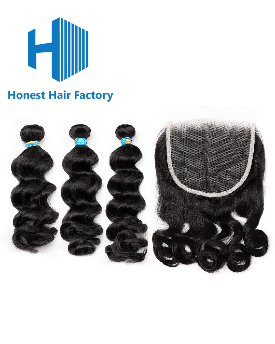 Blue Band Loose Wave Bundles With HD Closure Deals