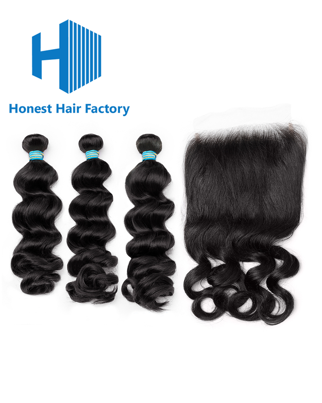 Blue Band Loose Wave Bundles With HD Closure Deals