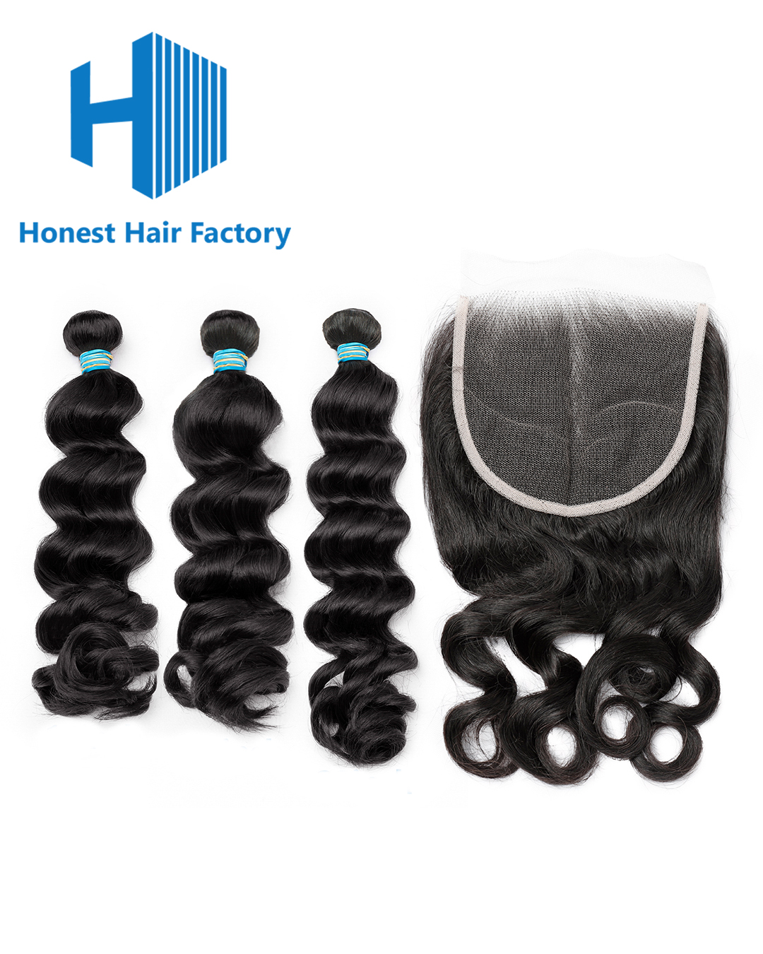 Blue Band Loose Wave Bundles With HD Closure Deals