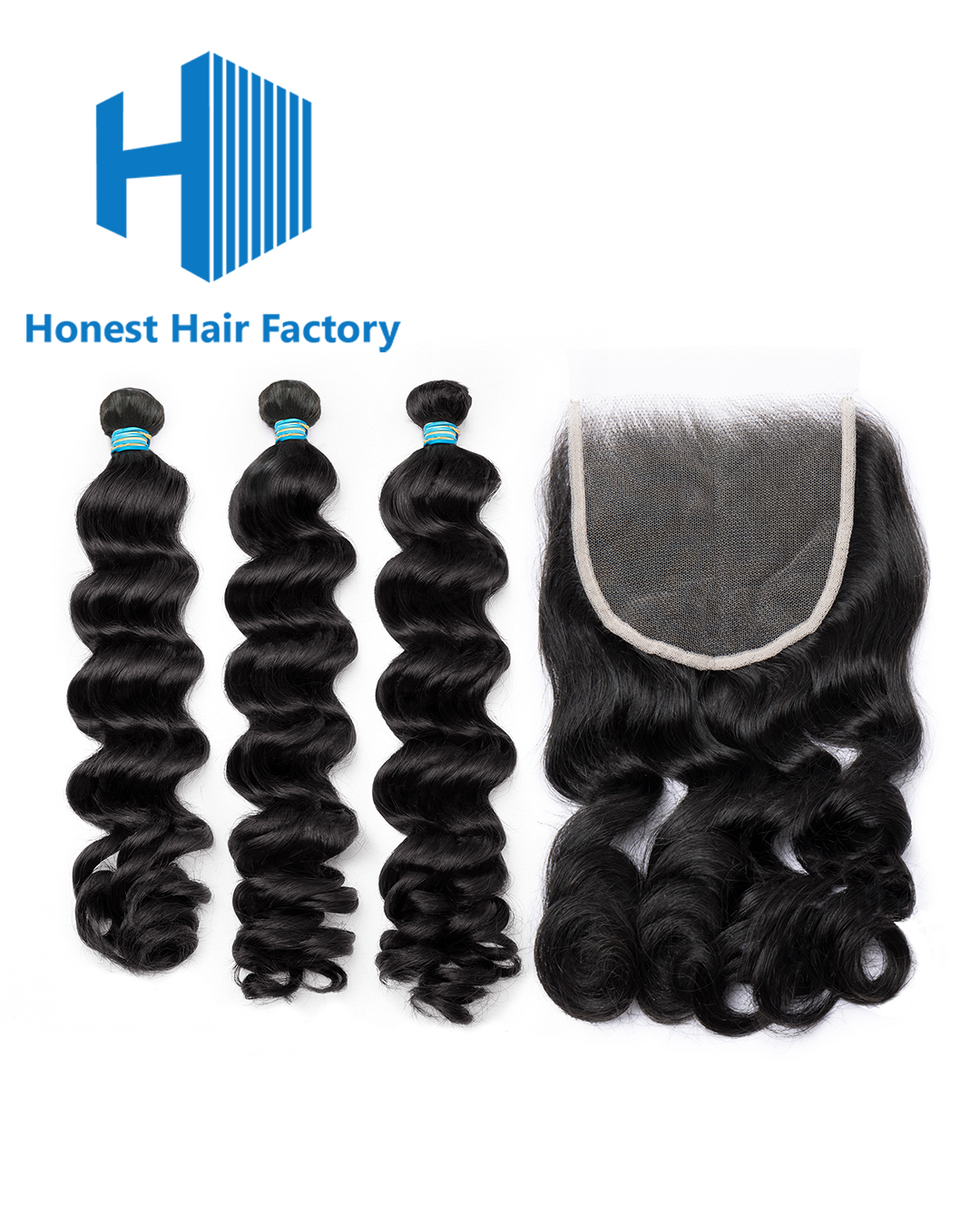 Blue Band Loose Wave Bundles With HD Closure Deals