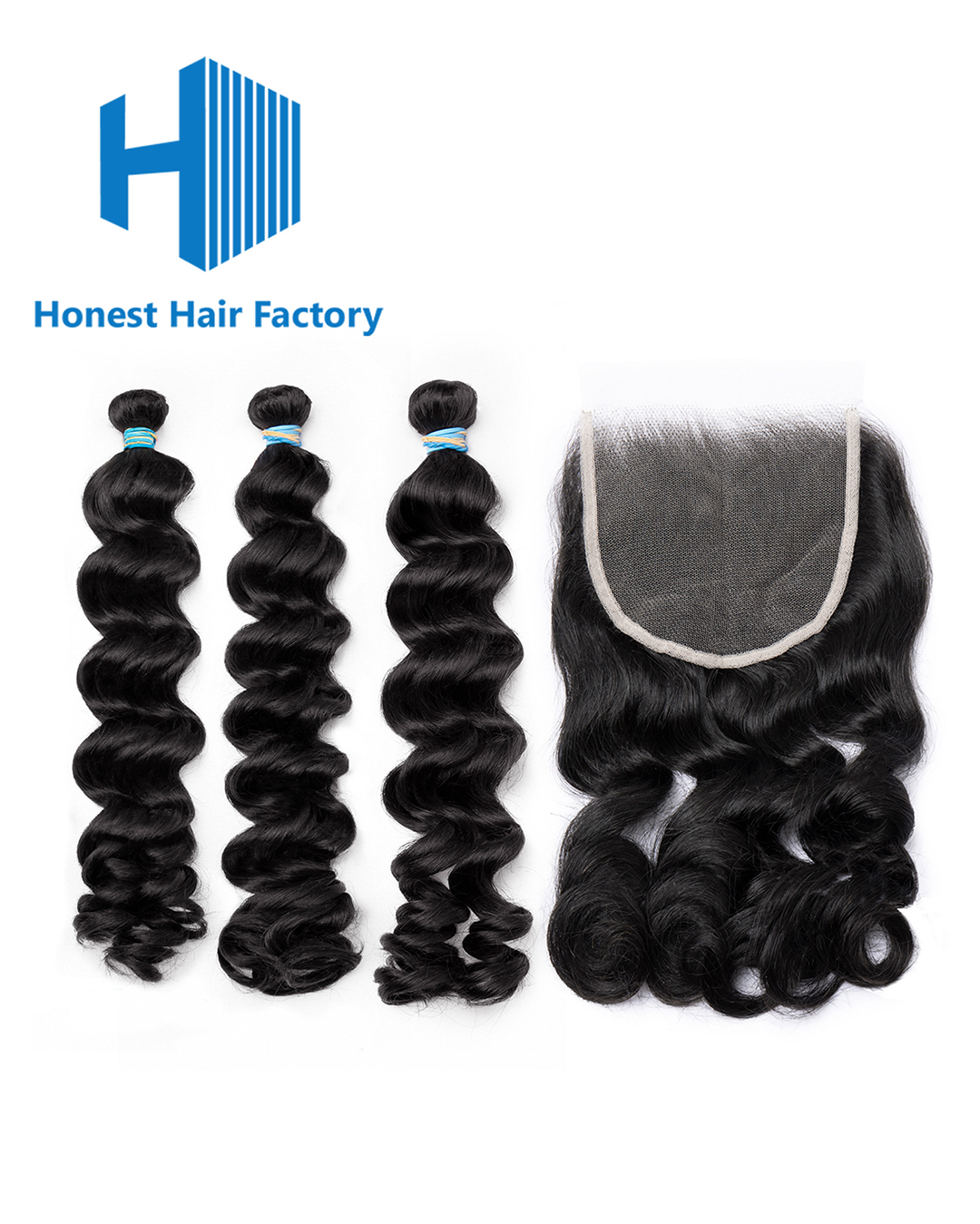 Blue Band Loose Wave Bundles With HD Closure Deals