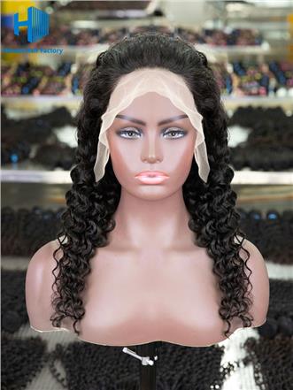 Wholesale Deep Wave Pre-plucked 13*5 Frontal Lace Wig With Raw Hair