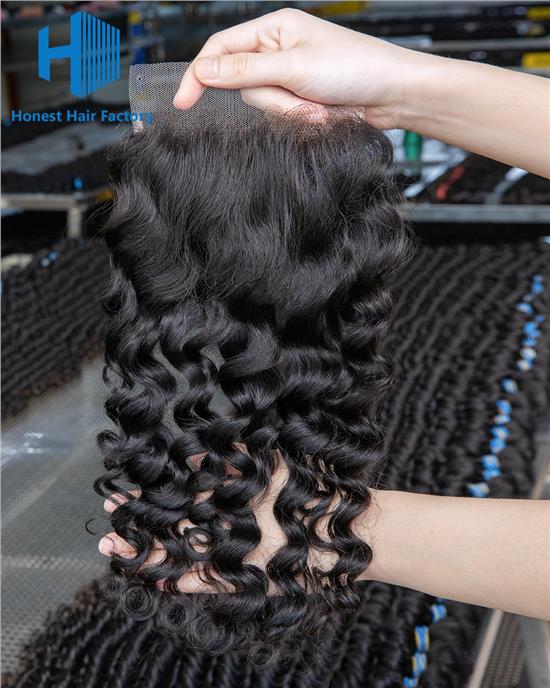 Wholesale R1 12-20Inch Deep wave Pre-plucked 5*5 HD Lace Closure
